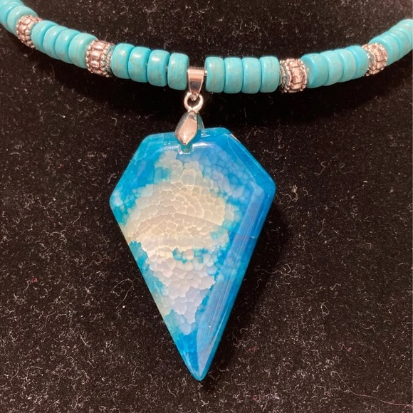 Agate turquoise choker nacklace handmade - Picture 2 of 4